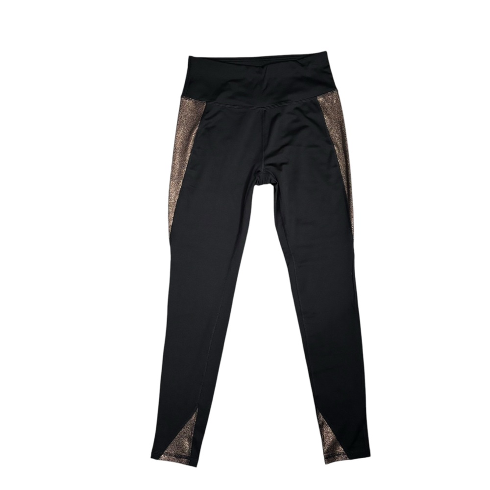 MTA Sport athletic leggings black metallic copper detail size small S